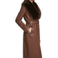 Small Belted Leather Trench Coat with Faux Fur Collar - skyjackerz