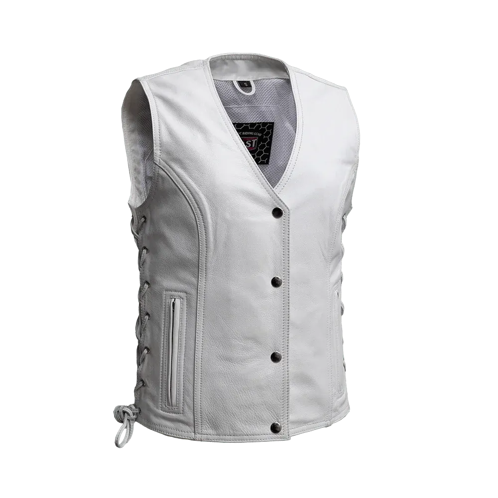 White / X Small Beryl - Women's Motorcycle Leather Vest - skyjackerz