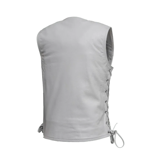 White / X Small Beryl - Women's Motorcycle Leather Vest - skyjackerz