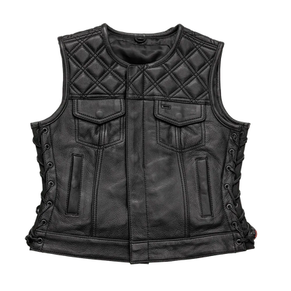 Black / X Small Bonnie Women's Club Style Motorcycle Leather Vest - skyjackerz