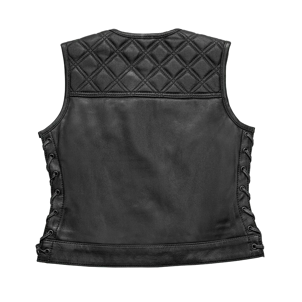 Black / X Small Bonnie Women's Club Style Motorcycle Leather Vest - skyjackerz