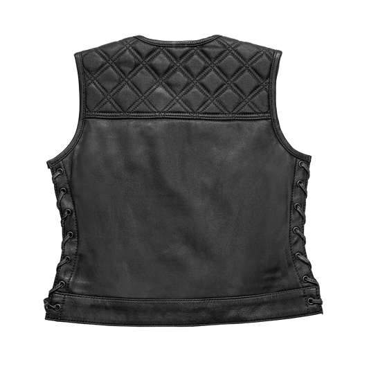 Black / X Small Bonnie Women's Club Style Motorcycle Leather Vest - skyjackerz