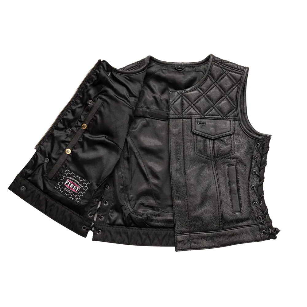 Black / X Small Bonnie Women's Club Style Motorcycle Leather Vest - skyjackerz