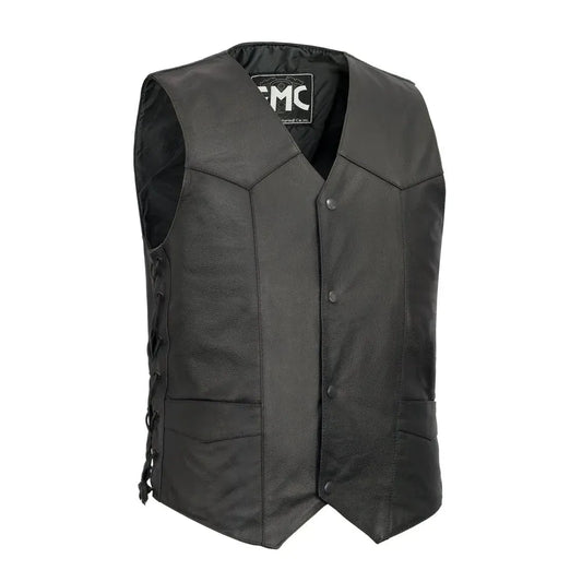 Black / Small Carbine - Men's Classic Western Style Leather Vest - skyjackerz