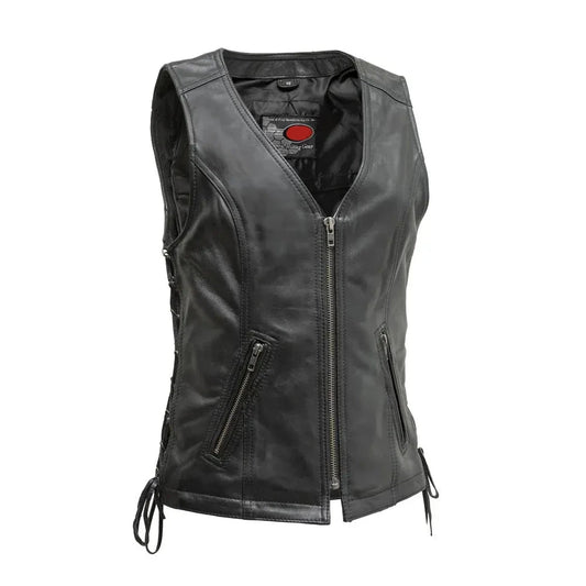 Black / X Small Cindy - Women's Motorcycle Leather Vest - skyjackerz