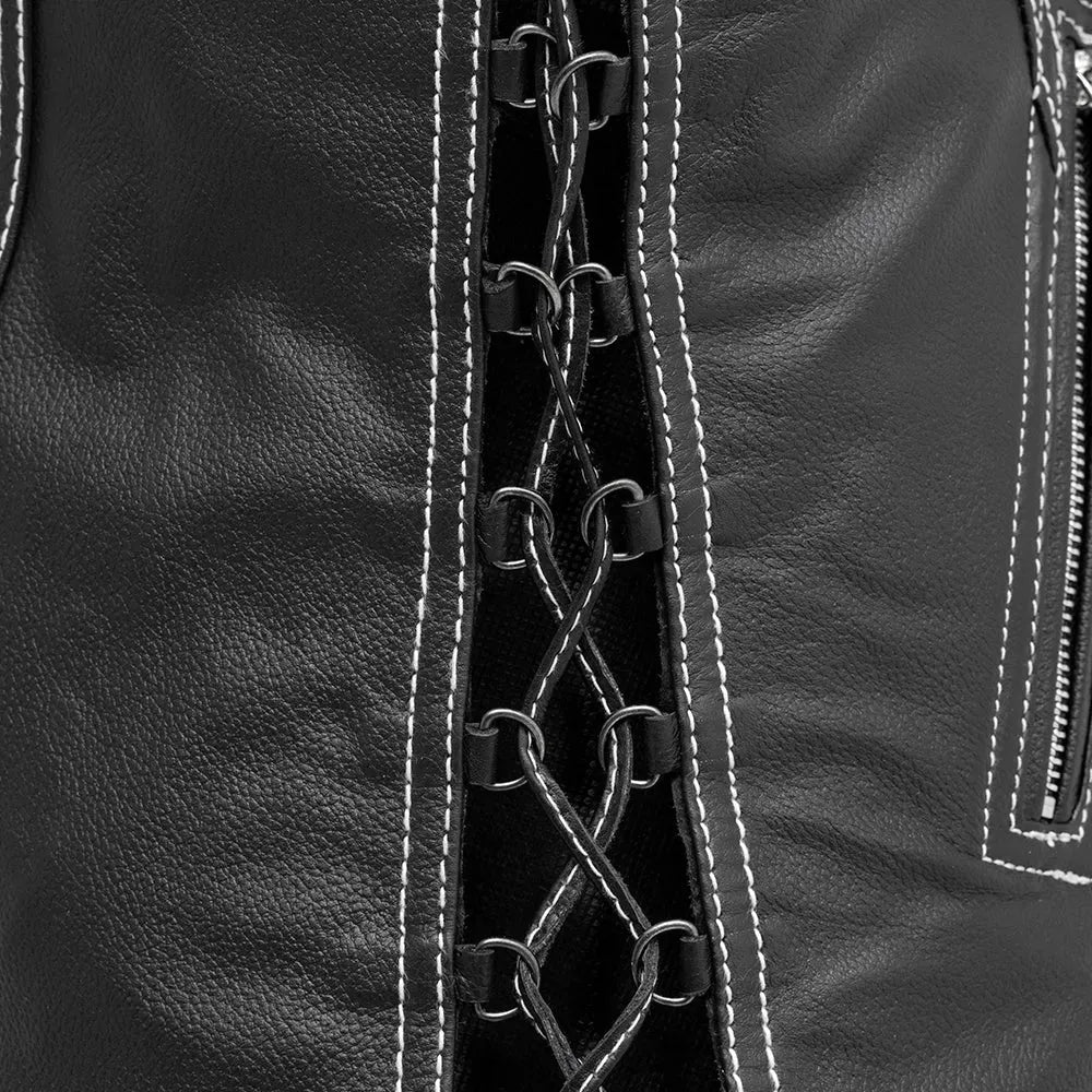 Black / X Small Cindy - Women's Motorcycle Leather Vest - skyjackerz