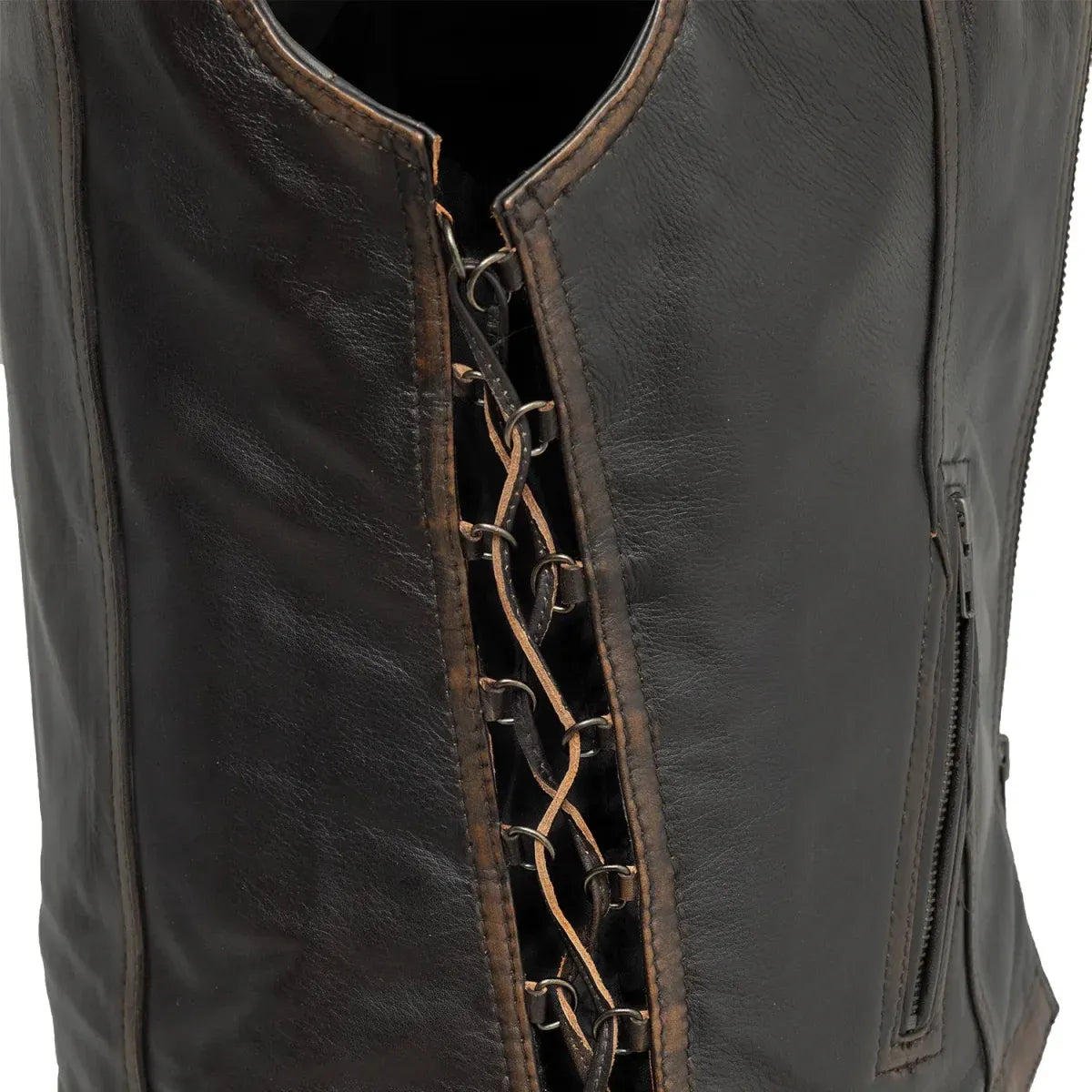 Black / X Small Cindy - Women's Motorcycle Leather Vest - skyjackerz