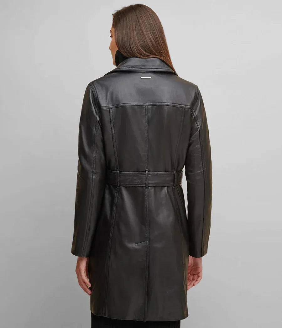 Classic Leather Belted Trench Coat