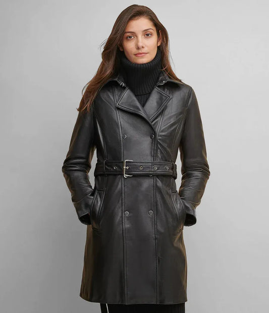 Small Classic Leather Belted Trench Coat - skyjackerz