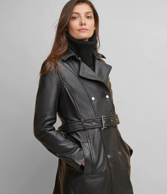 Small Classic Leather Belted Trench Coat - skyjackerz