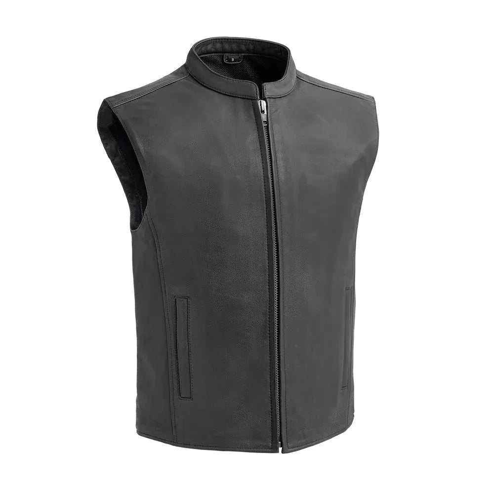 Black / Small Club House - Men's Motorcycle Leather Vest - skyjackerz