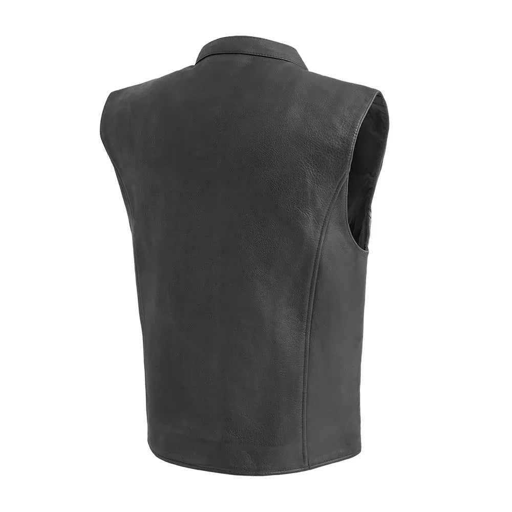 Black / Small Club House - Men's Motorcycle Leather Vest - skyjackerz