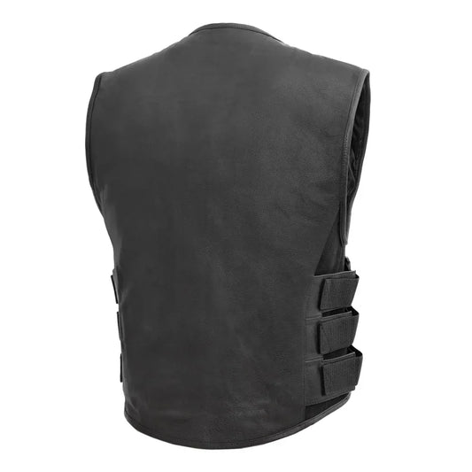 Black / Small Commando - Men's Motorcycle Swat Style Leather Vest - skyjackerz