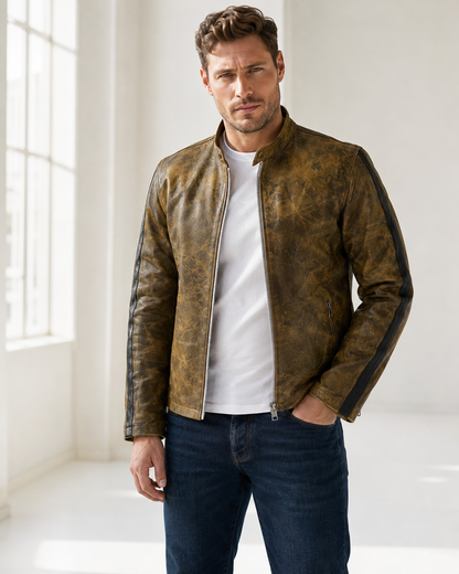 Crocodile Green Leather Jacket For Men