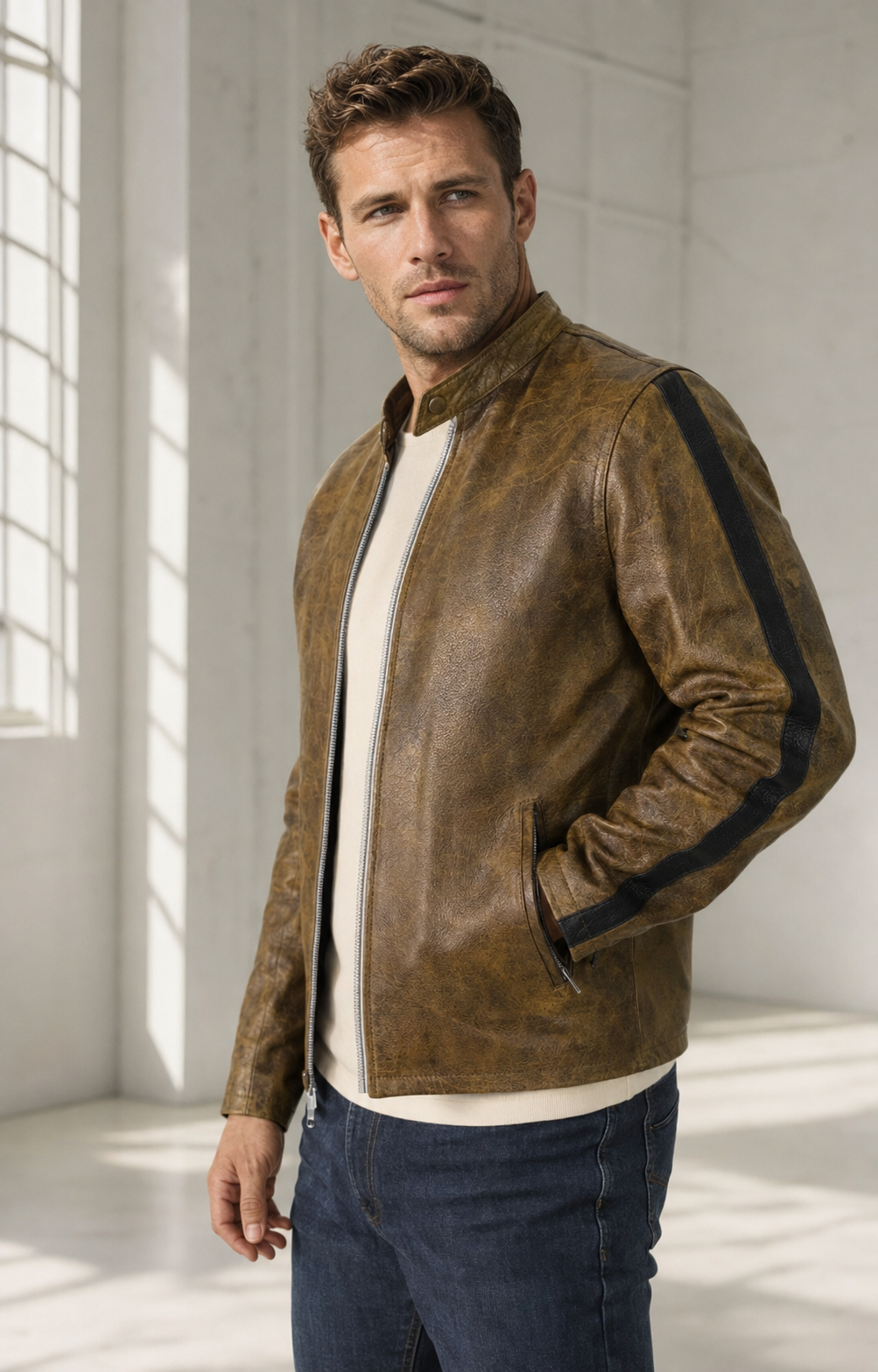 Crocodile Green Leather Jacket For Men