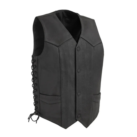 Black / Small Deadwood Men's Motorcycle Western Style Leather Vest - skyjackerz