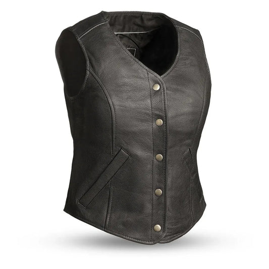 Black / X Small Derringer - Women's Motorcycle Leather Vest - skyjackerz