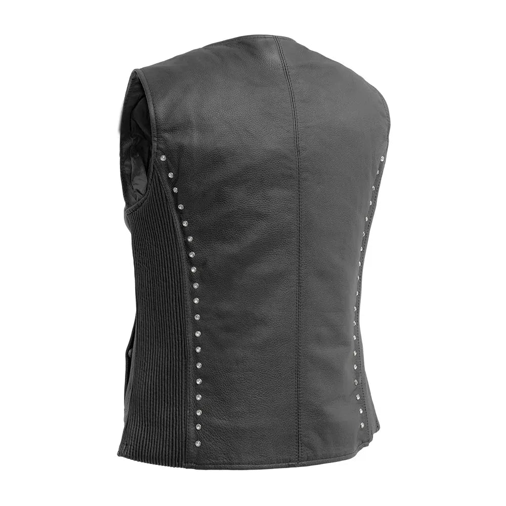 Black / X Small Diana - Women's Motorcycle Leather Vest - skyjackerz