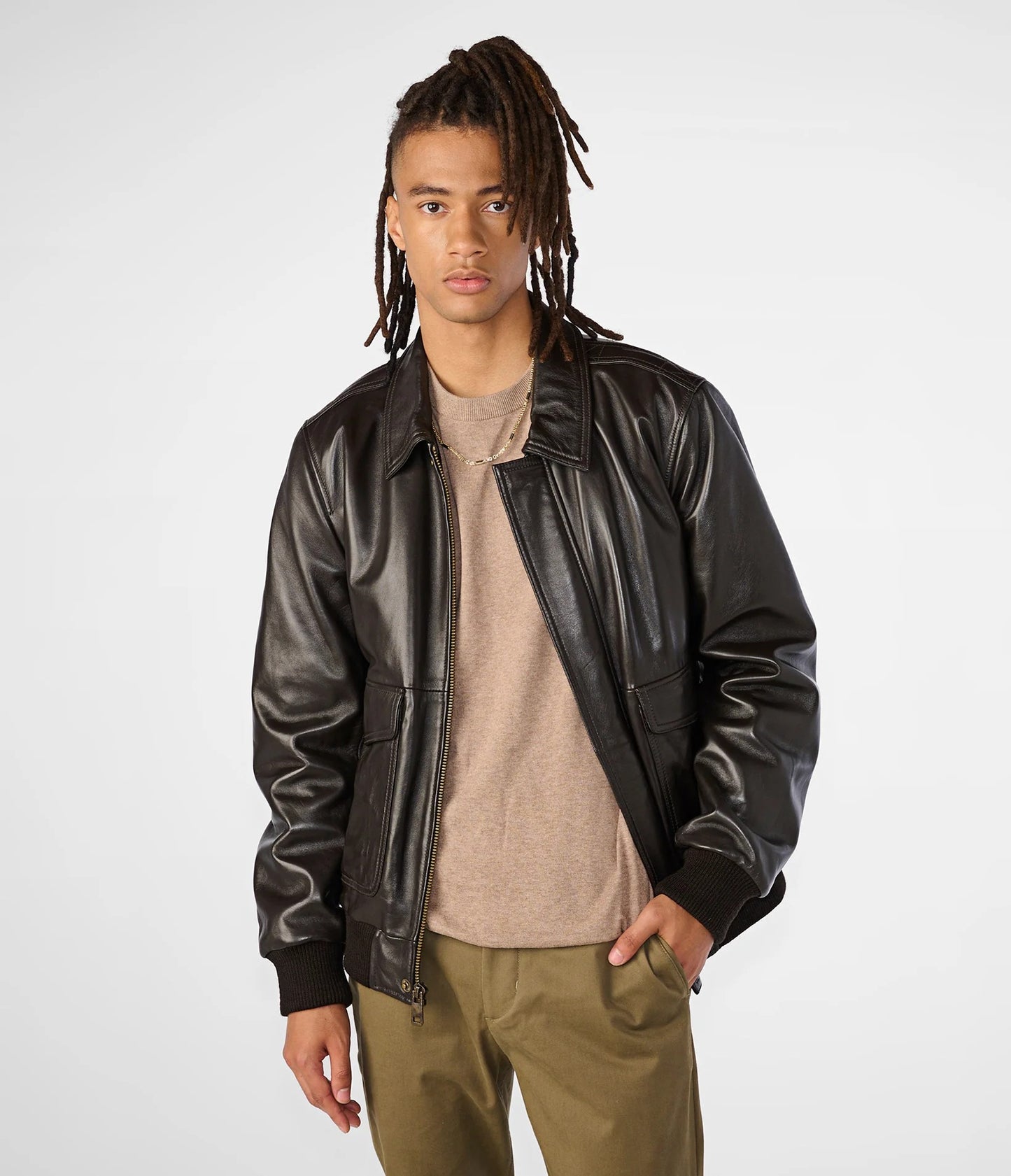 Medium Men's Modern Plain Leather Bomber Jacket - skyjackerz