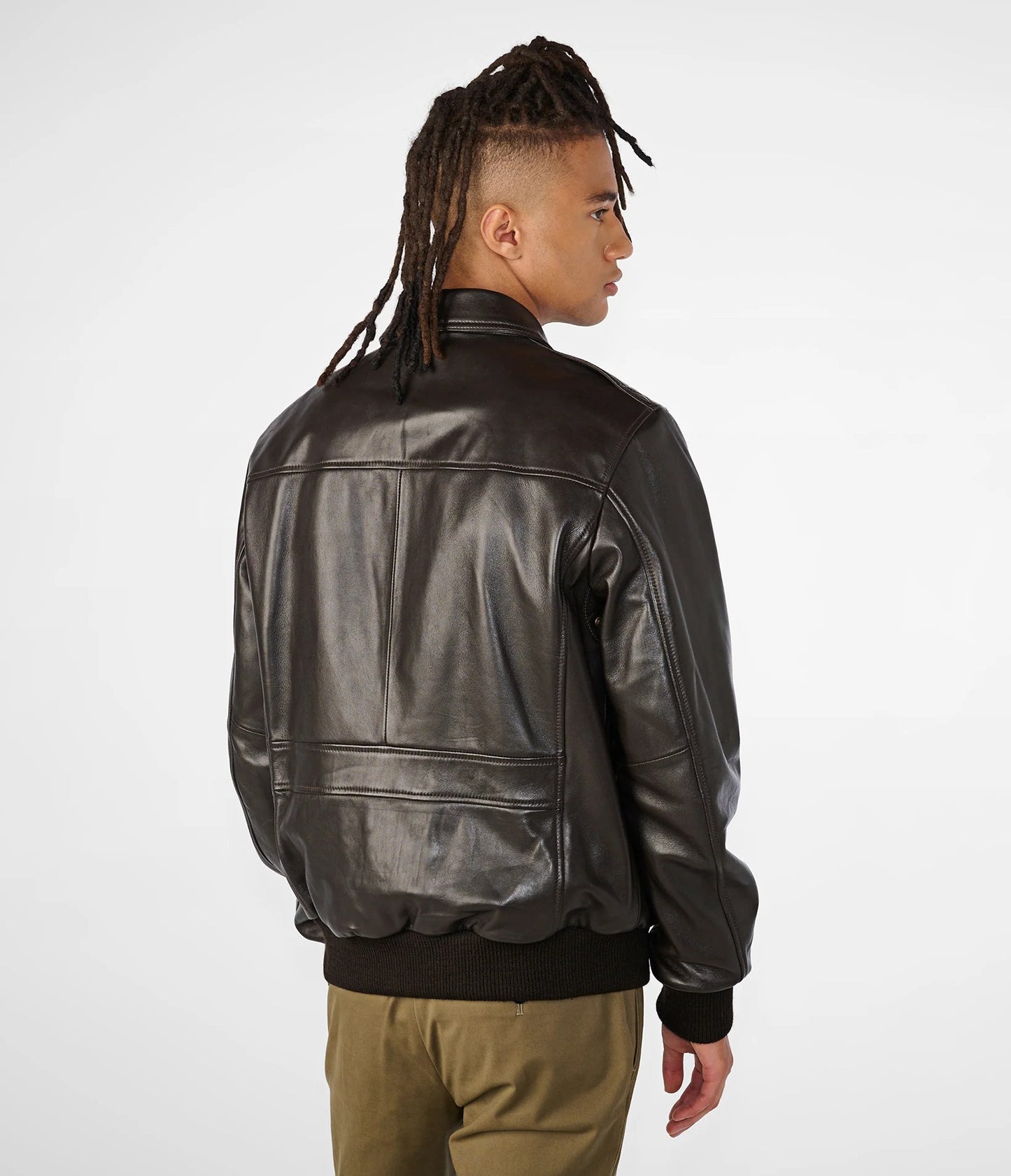 Medium Men's Modern Plain Leather Bomber Jacket - skyjackerz