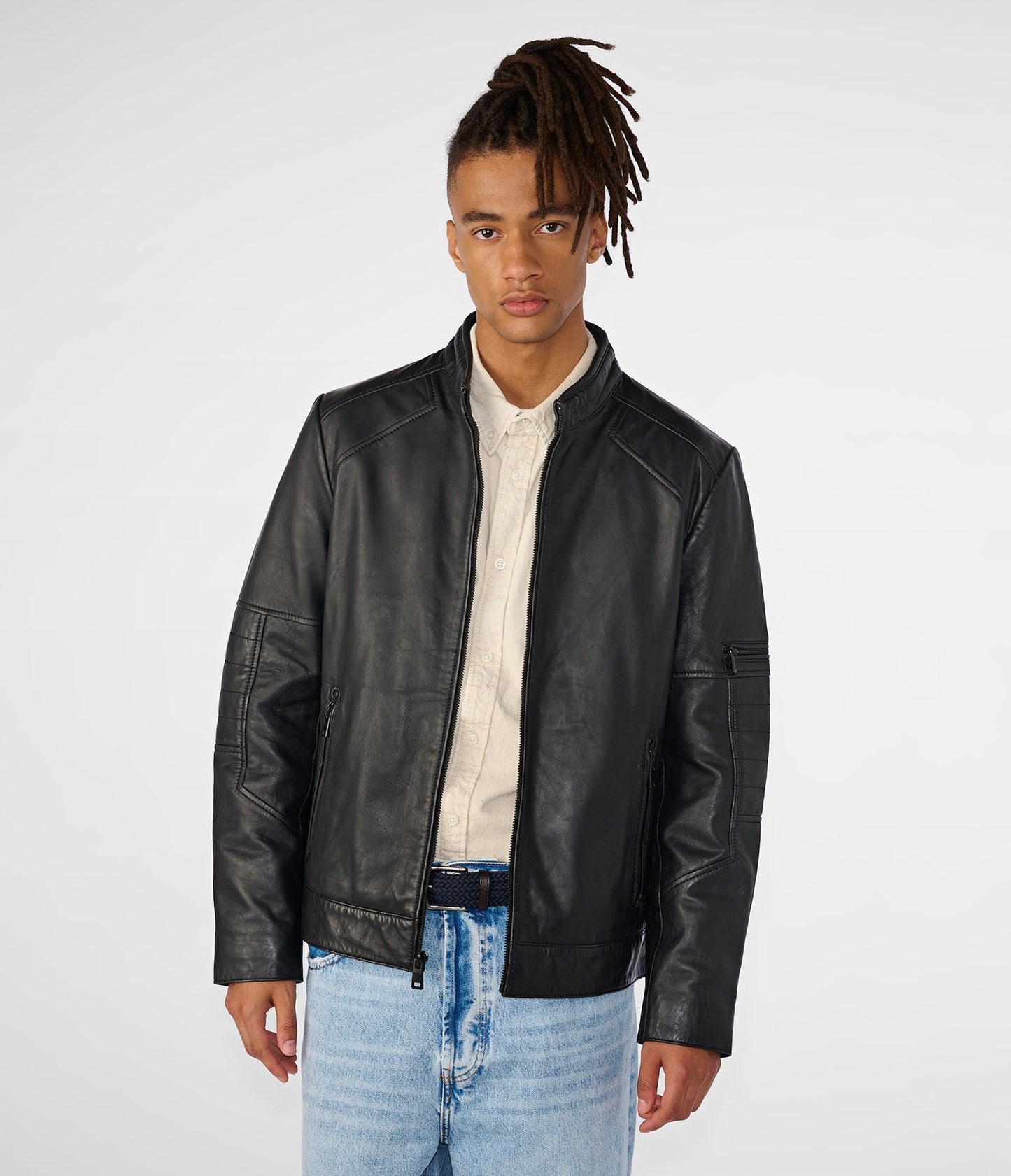 Men's Plain Leather Moto Jacket