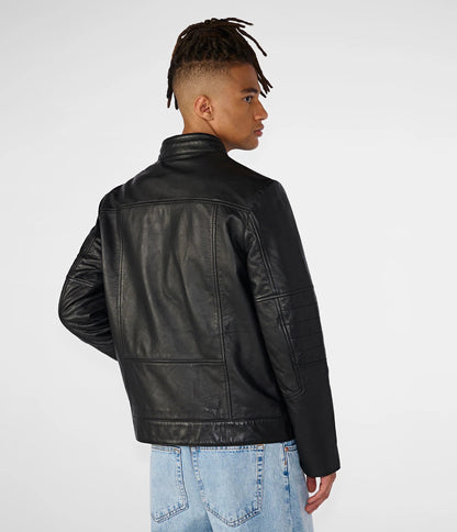 Medium Men's Plain Leather Moto Jacket - skyjackerz