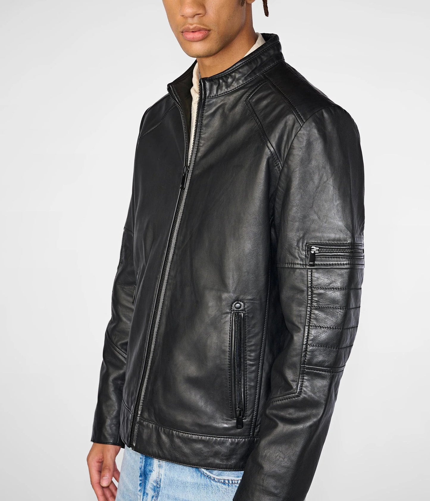 Men's Plain Leather Moto Jacket