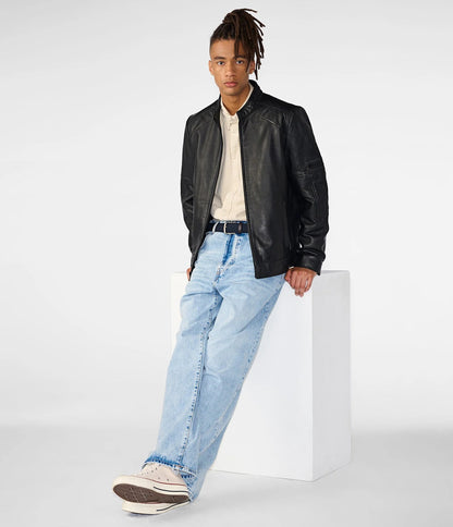 Medium Men's Plain Leather Moto Jacket - skyjackerz