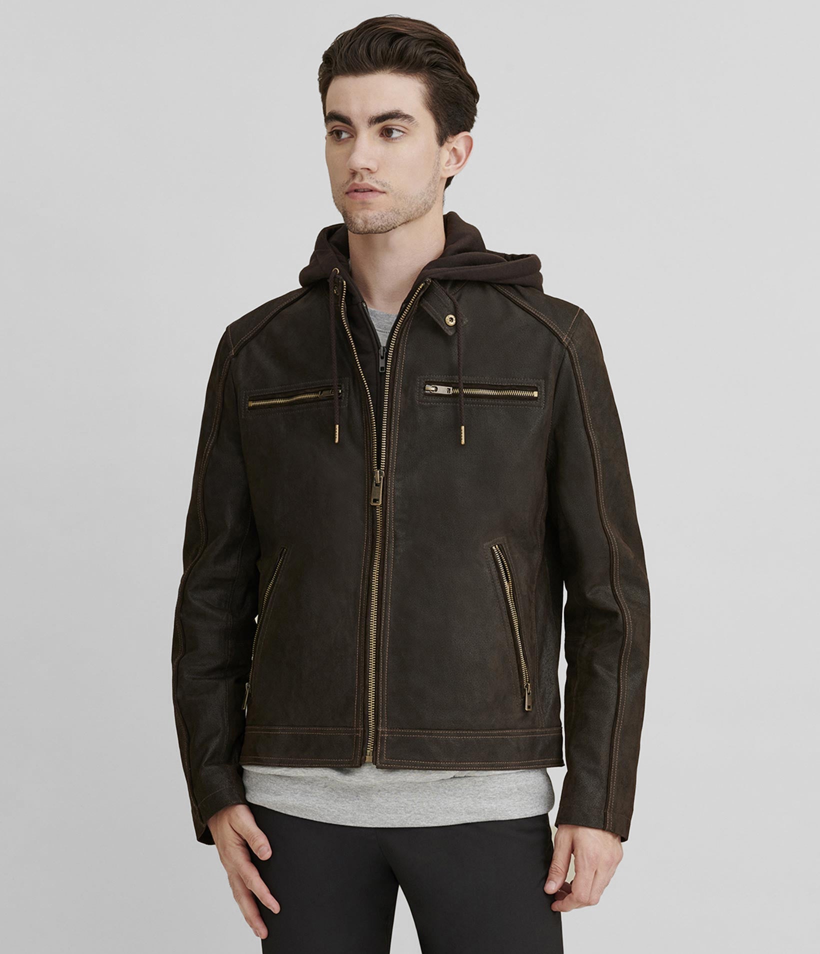 Medium Jason Vintage Hooded Leather Jacket - skyjackerz