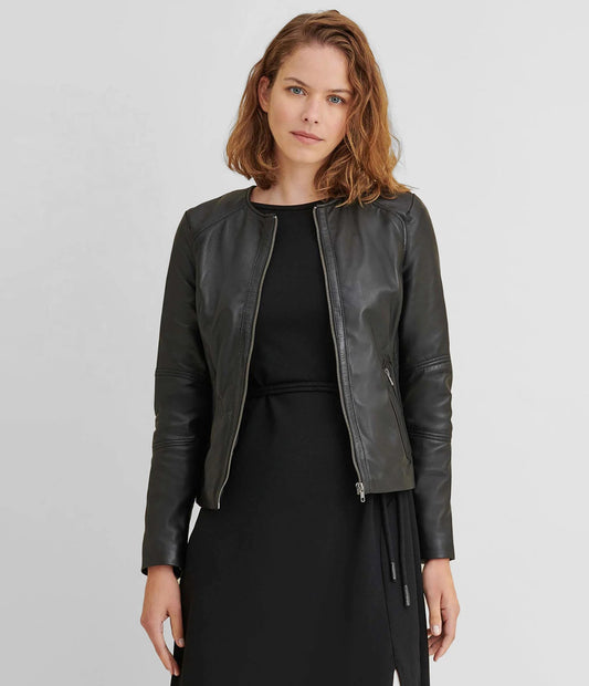 Women's Leather Jacket with Side Stitching