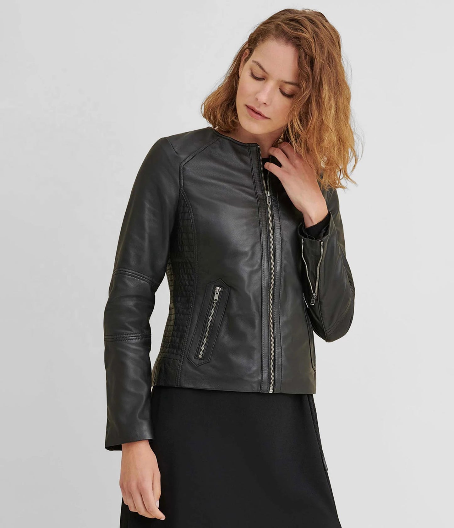 Women's Leather Jacket with Side Stitching