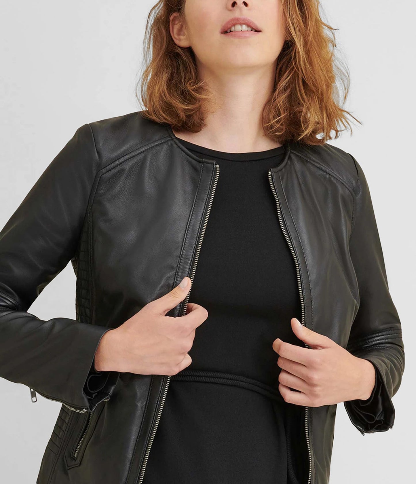 Women's Leather Jacket with Side Stitching