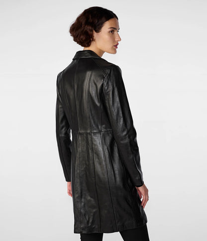 Small Women's Button Down Leather Coat - skyjackerz