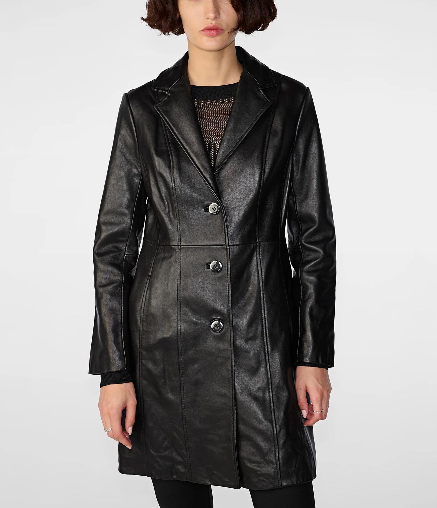 Women's Button Down Leather Coat