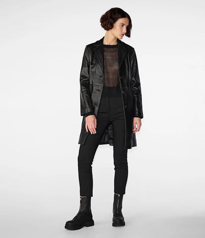 Small Women's Button Down Leather Coat - skyjackerz
