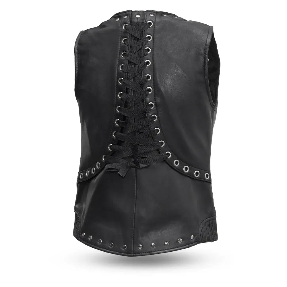 Black / X Small Empress Women's Motorcycle Leather Vest - skyjackerz