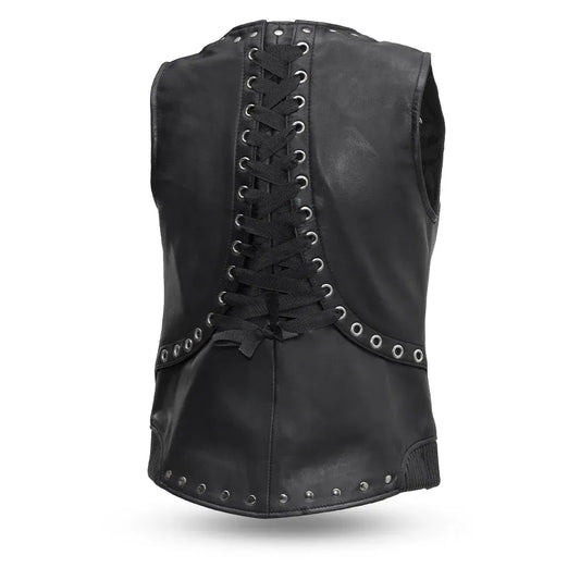 Black / X Small Empress Women's Motorcycle Leather Vest - skyjackerz