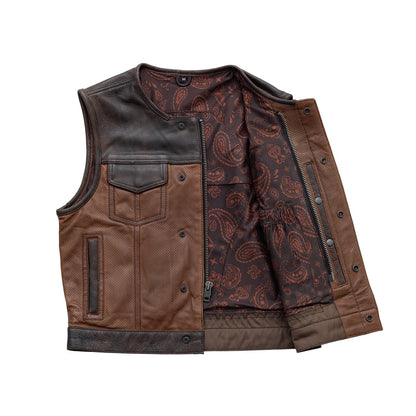Small Men's Leather Motorcycle Vest - Lowside Gunner Perforated - skyjackerz