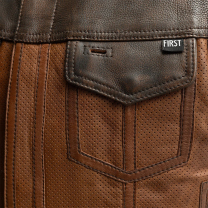 Small Men's Leather Motorcycle Vest - Lowside Gunner Perforated - skyjackerz