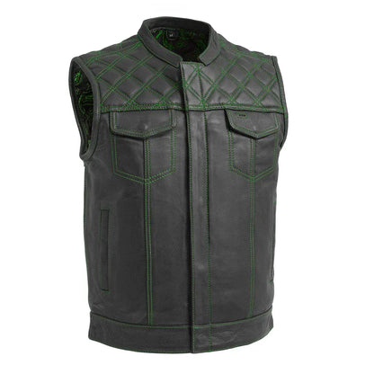 Black - Green / Small Downside Men's Club Style Leather Vest - skyjackerz