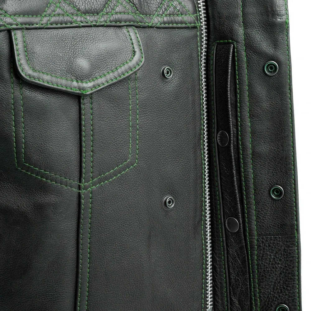 Black / Small Downside Men's Club Style Leather Vest - skyjackerz