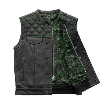 Black / Small Downside Men's Club Style Leather Vest - skyjackerz