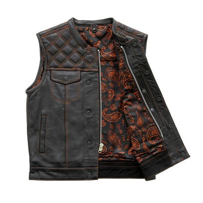 Black / Small Downside Men's Club Style Leather Vest - skyjackerz