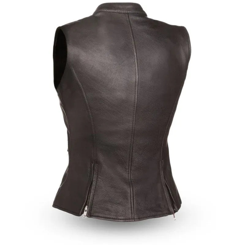 Black / X Small Fairmont - Women's Motorcycle Leather Vest - skyjackerz