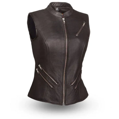 Black / X Small Fairmont - Women's Motorcycle Leather Vest - skyjackerz