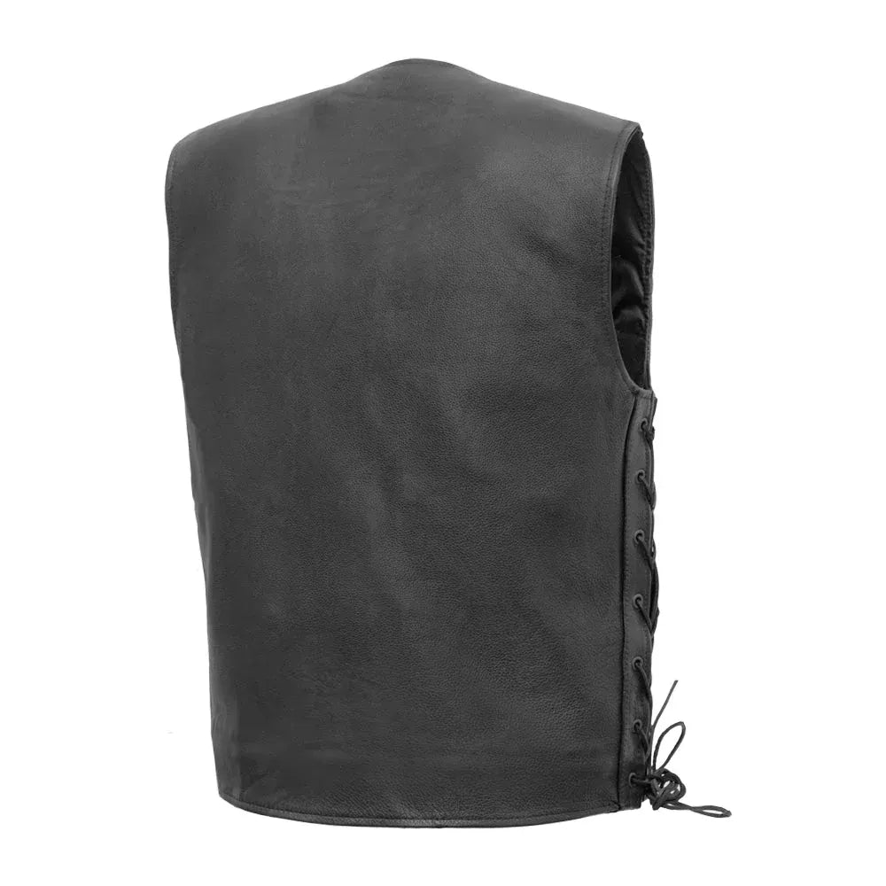 Black / Small Gambler Men's Motorcycle Leather Vest - skyjackerz