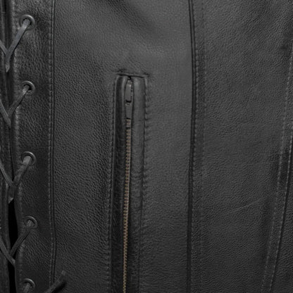 Black / Small Gambler Men's Motorcycle Leather Vest - skyjackerz