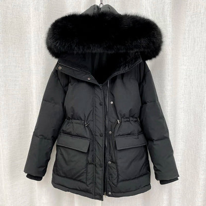 Beige / S Women Thick Warm Padded Fur Parka - skyjackerz