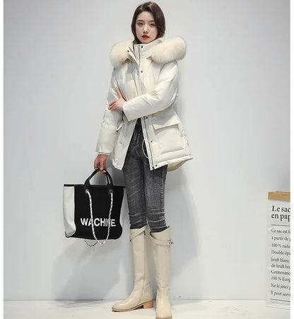 Beige / S Women Thick Warm Padded Fur Parka - skyjackerz