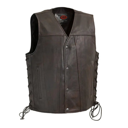 Copper / Small High Roller Men's Motorcycle Western Style Leather Vest - skyjackerz